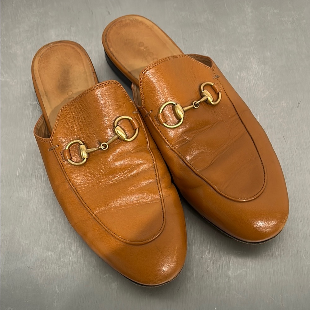 Gucci Tan Leather Loafers with Horsebit Detail